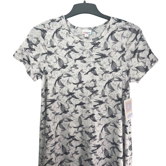 LuLaRoe Carly Swing Gray & Black Bird Print High-Low Dress Lightweight Small - Picture 3 of 14